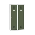 Snížená školní šatní skříň, 2 sloupce, 400 mm, šedá/zelená, cylindrický zámek