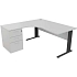 Kancelářský stůl s kontejnerem Manutan Expert, 72 x 160 x 160 cm, levé provedení, světle šedá