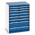 Dílenská zásuvková skříň Bott Cubio 200, 100 x 80 x 65 cm, 8 zásuvek, šedá-modrá