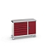 Údržový zásuvkový vozík Bott Verso, 98 x 130 x 60 cm, 6 zásuvek, skříňka, linoleum, šedá-červená